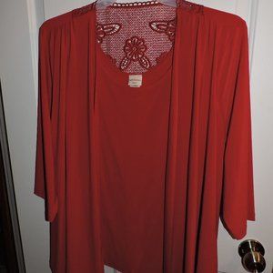 Red 2fer waterfall cardigan top